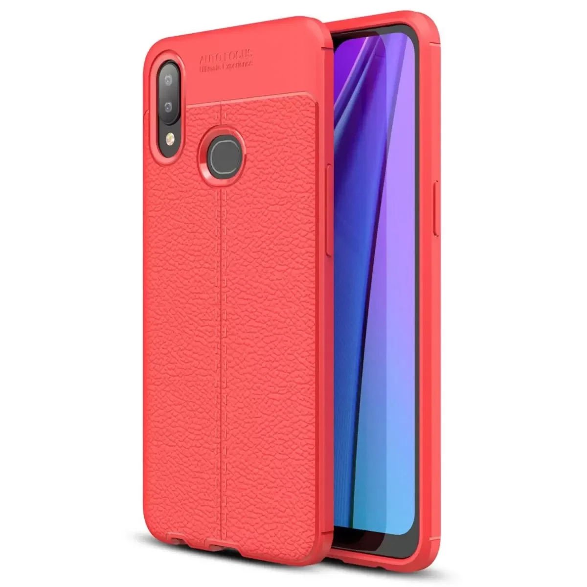 Galaxy A10S ile Uyumlu Auto Focus Kılıf - Kırmızı Deri Dokulu Darbe Korumalı TPU Silikon Kapak
