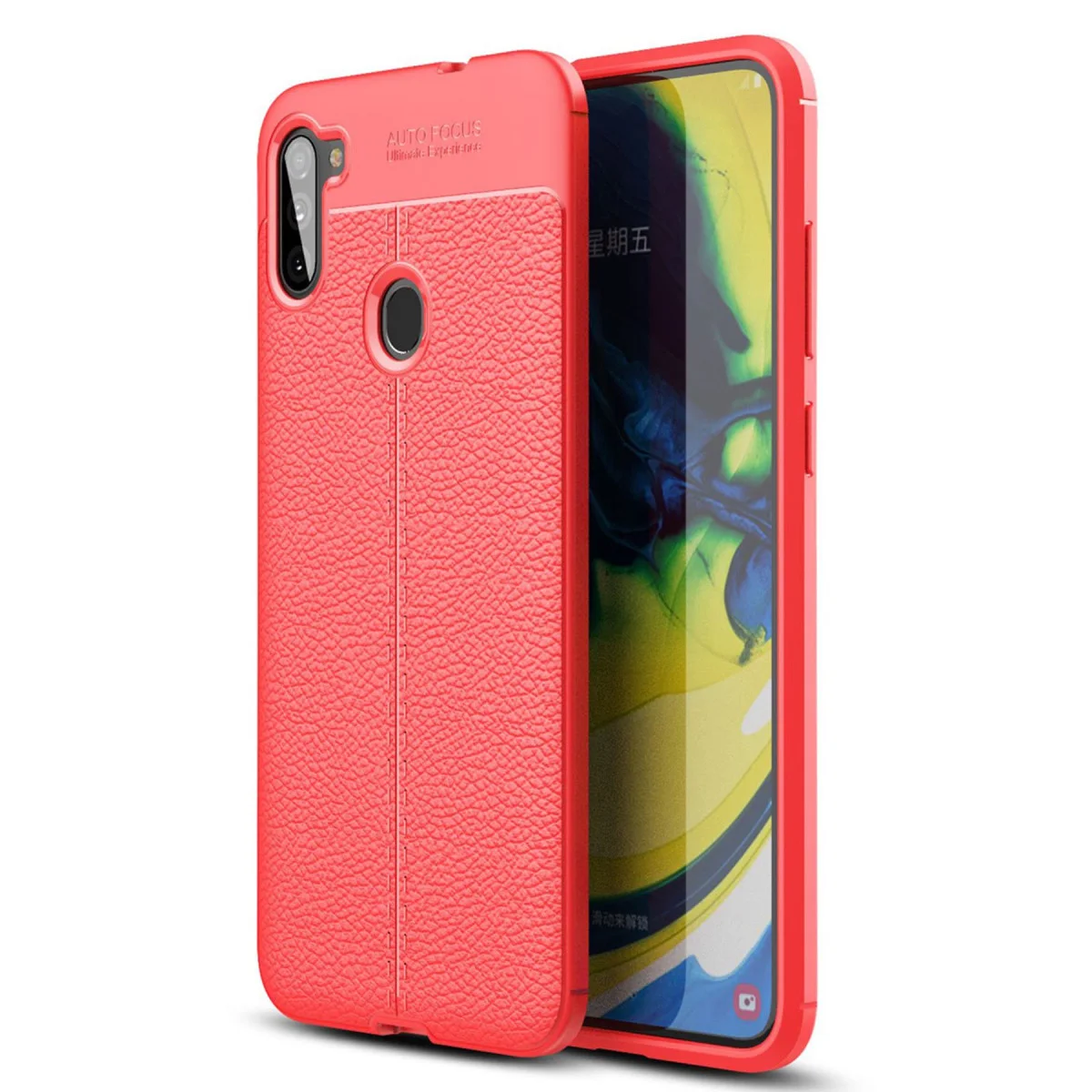 Galaxy A11 Auto Focus Kılıf - Kırmızı TPU Deri Dokulu