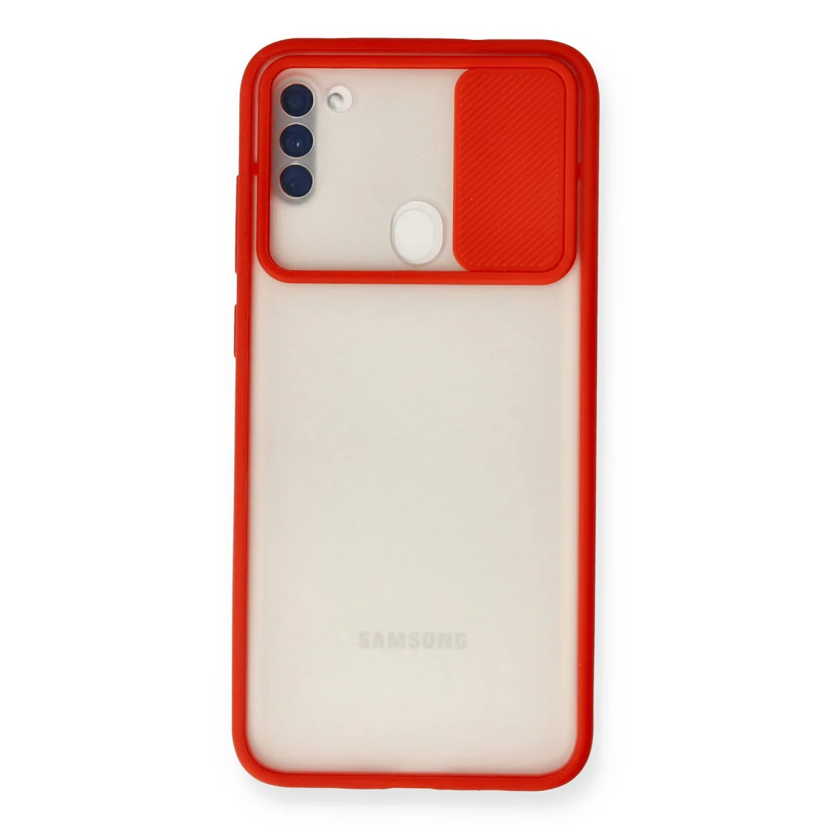 Galaxy A11 Kılıf: Palm Buzlu Kamera Sürgülü Silikon - Kırmızı
