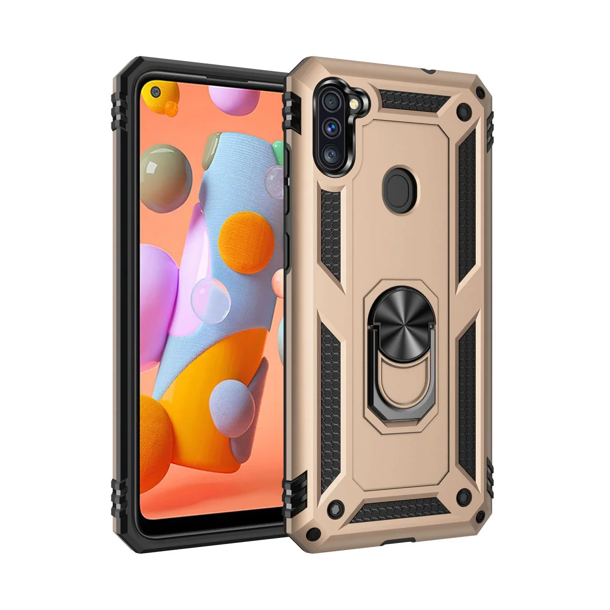 Galaxy A11 Kılıf - Sofya Yüzüklü Silikon Kapak (Gold) - Ultra Korumalı