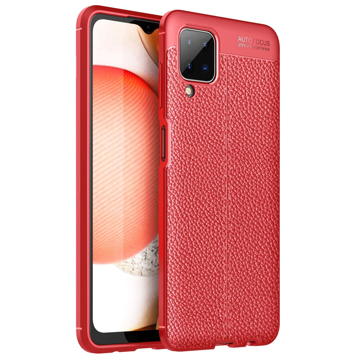 Galaxy A12 Auto Focus Kılıf - Kırmızı TPU Deri Dokulu Yüksek Darbe Korumalı Kapak