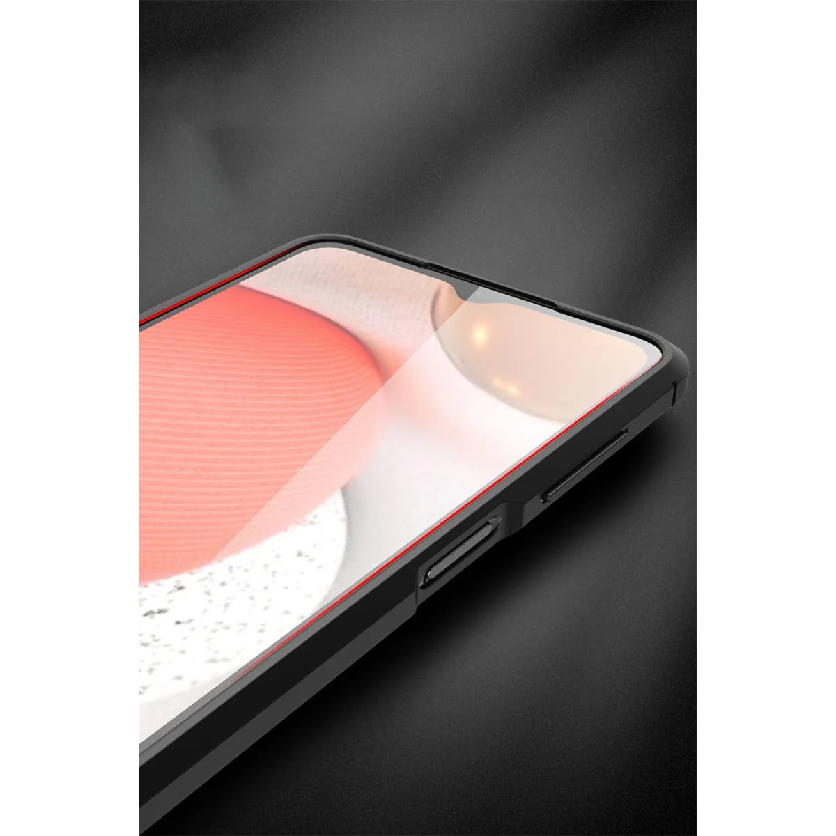 Galaxy A12 Auto Focus Kılıf - Kırmızı TPU Deri Dokulu Yüksek Darbe Korumalı Kapak