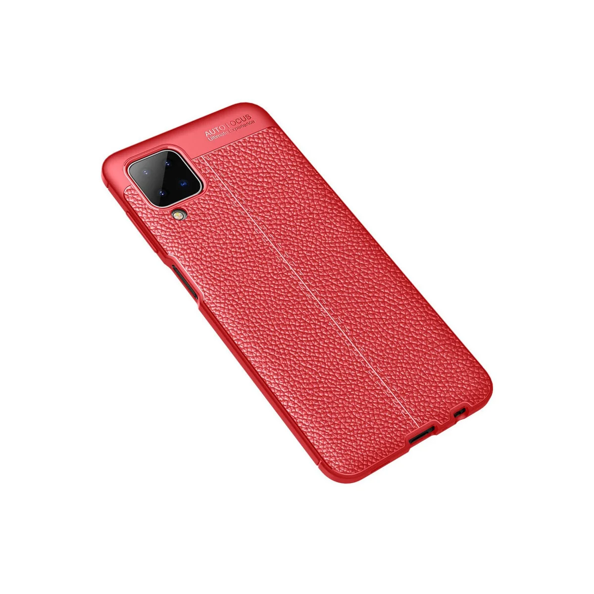 Galaxy A12 Auto Focus Kılıf - Kırmızı TPU Deri Dokulu Yüksek Darbe Korumalı Kapak