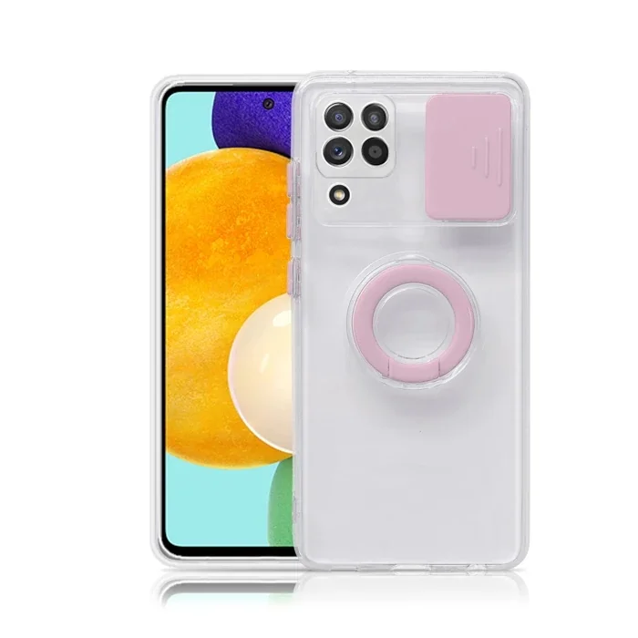 Galaxy A12 M12 F12 Kılıf – Sürgülü Lens Korumalı & Halka Standlı Silikon