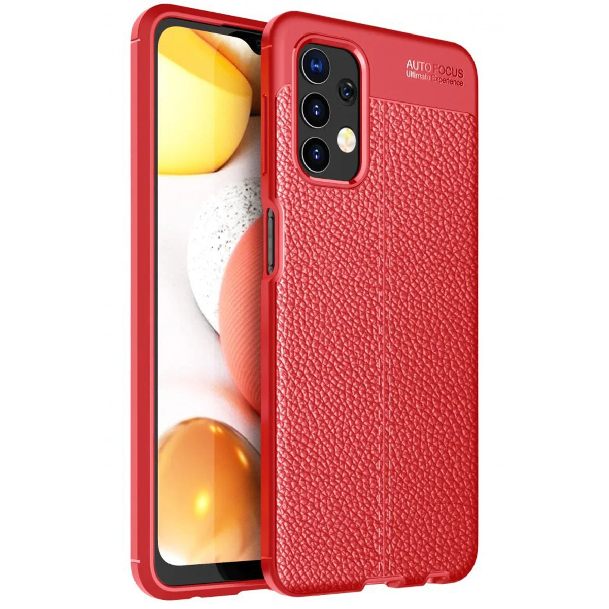 Galaxy A13 4G Kılıf TPU Deri Dokulu Auto Focus Kırmızı Günlük Koruma