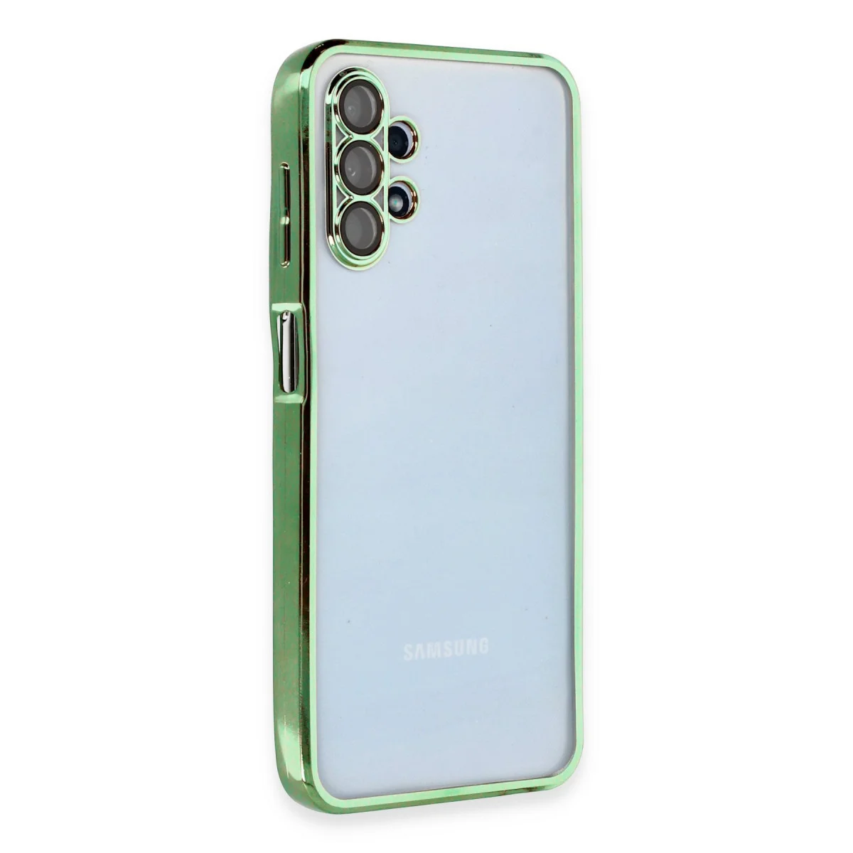 Galaxy A13 4G Razer Lens Kılıf - Yeşil Silikon, Şeffaf ve Kamera Korumalı