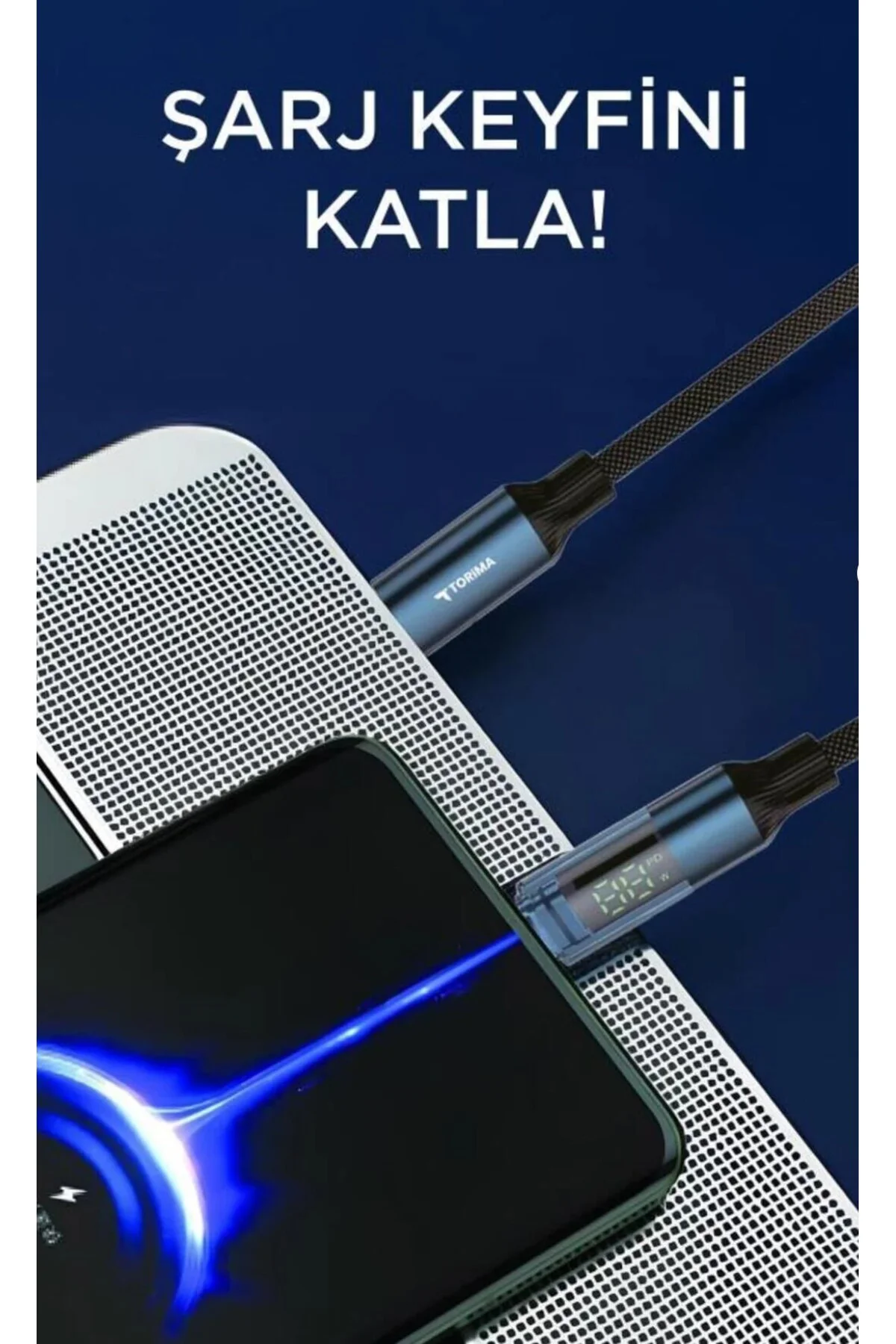 Galaxy A13 5G ile uyumlu 60w type c kablo led göstergeli alüminyum uçlu naylon örgü