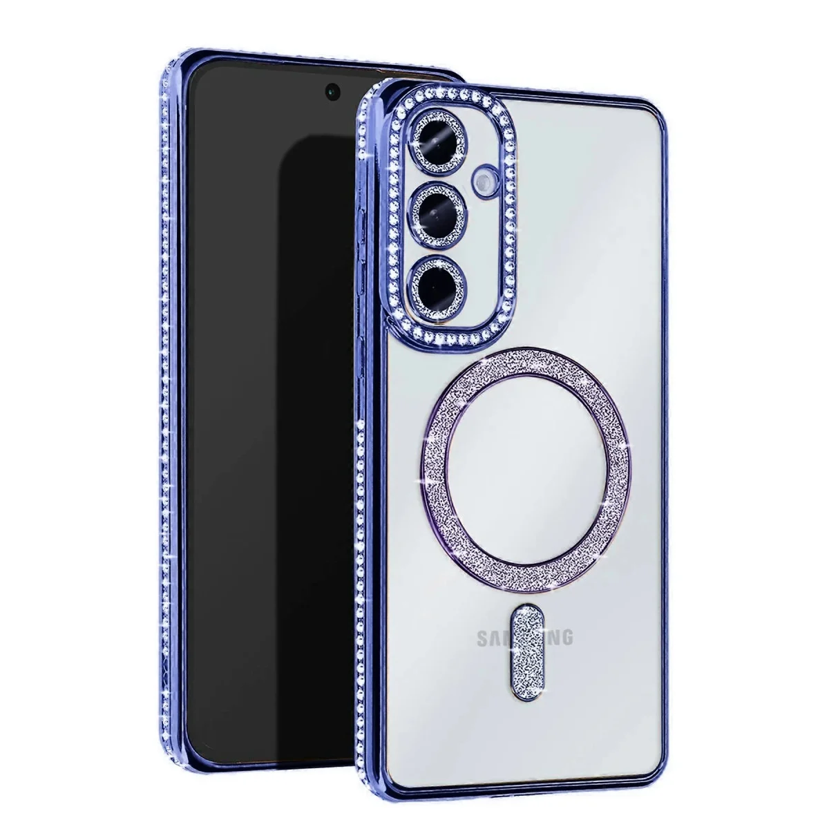Galaxy A15 4G Joke Simli Magneticsafe Kılıf - Mavi Parlak Elmas Tasarım