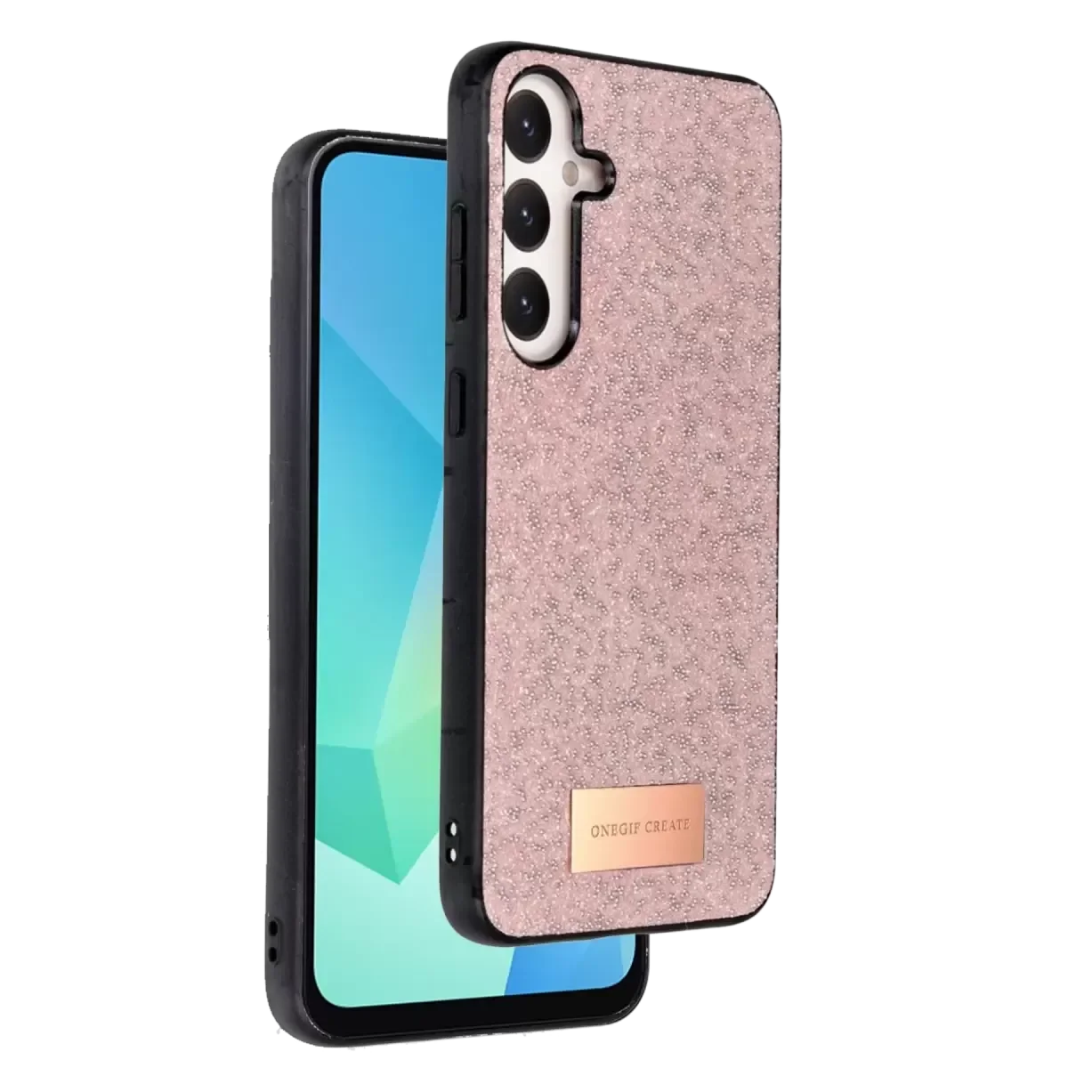 Galaxy A16 5G ile Uyumlu Bright Simli Kapak - Pembe Boncuk İşlemeli Telefon Kılıfı