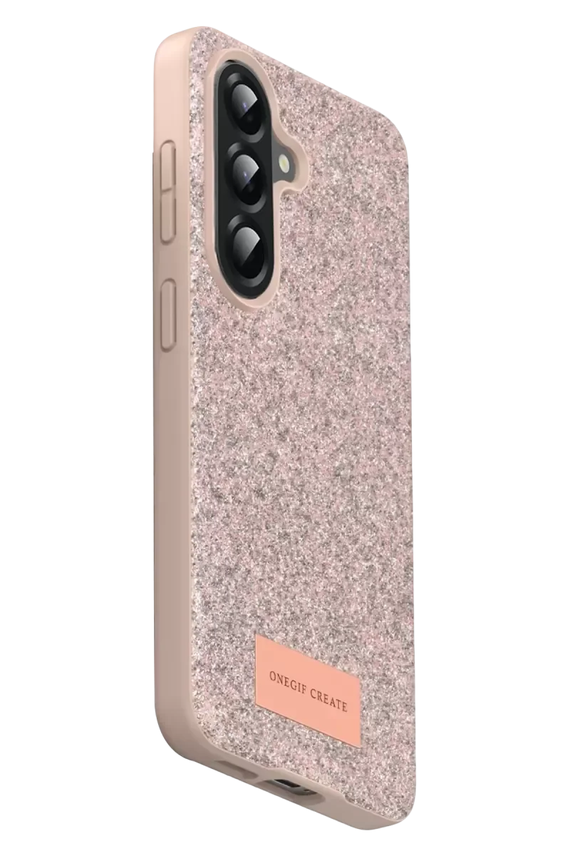 Galaxy A17 5G ile Uyumlu Simli Kapak - Pembe Zarif Boncuk İşlemeli