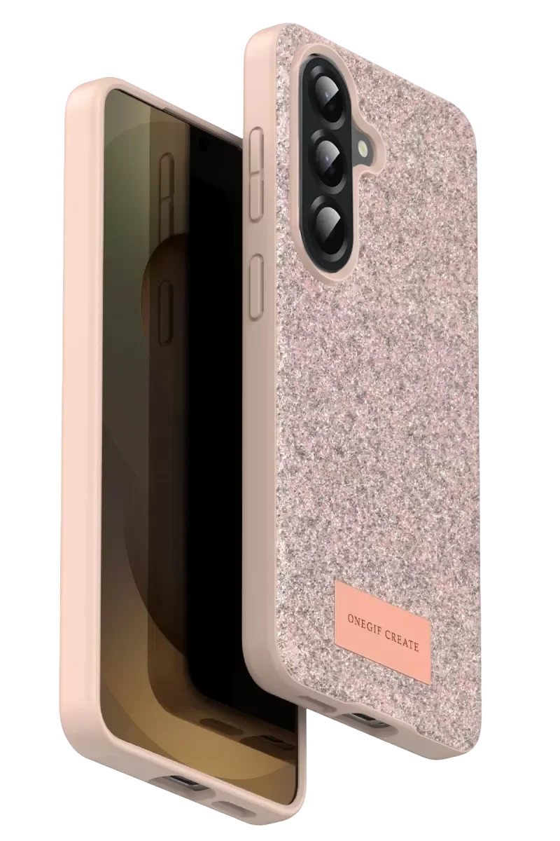 Galaxy A17 5G ile Uyumlu Simli Kapak - Pembe Zarif Boncuk İşlemeli