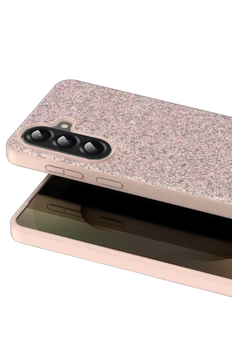 Galaxy A17 5G ile Uyumlu Simli Kapak - Pembe Zarif Boncuk İşlemeli