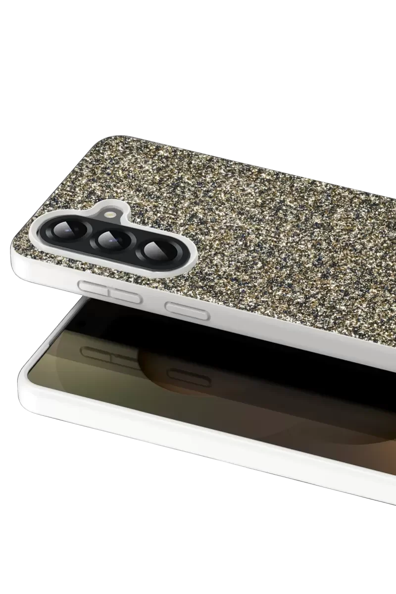 Galaxy A17 5G ile Uyumlu Bright Simli Kapak - Gold Boncuk İşlemeli Şık Telefon Kılıfı
