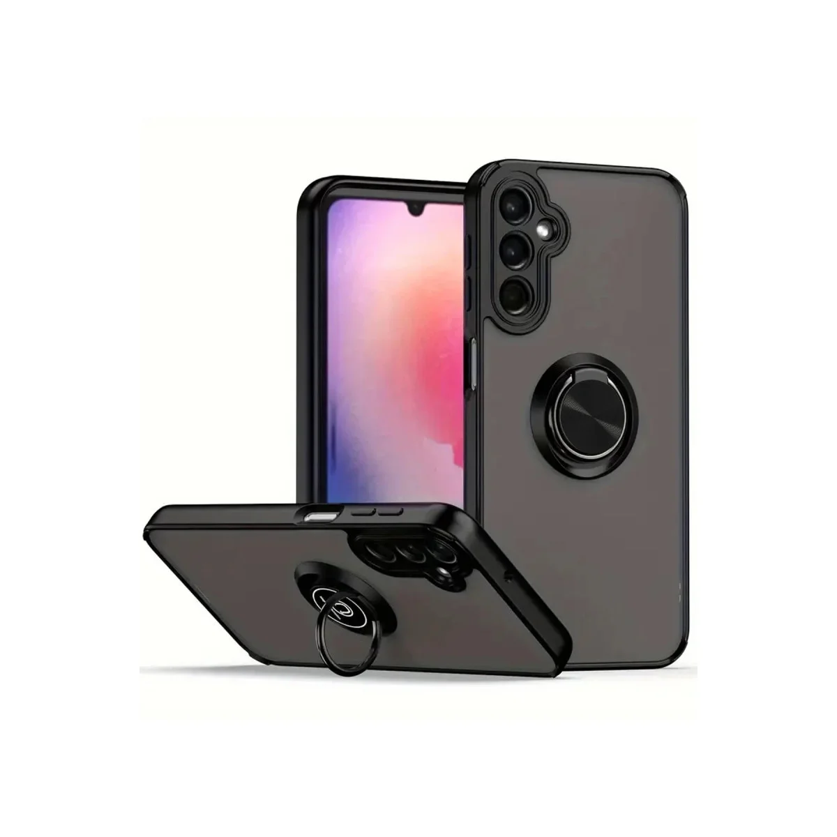 Galaxy A17 5G Montreal Yüzüklü Silikon Kapak - Siyah Kılıf ve Metal Stand ile Mükemmel Koruma
