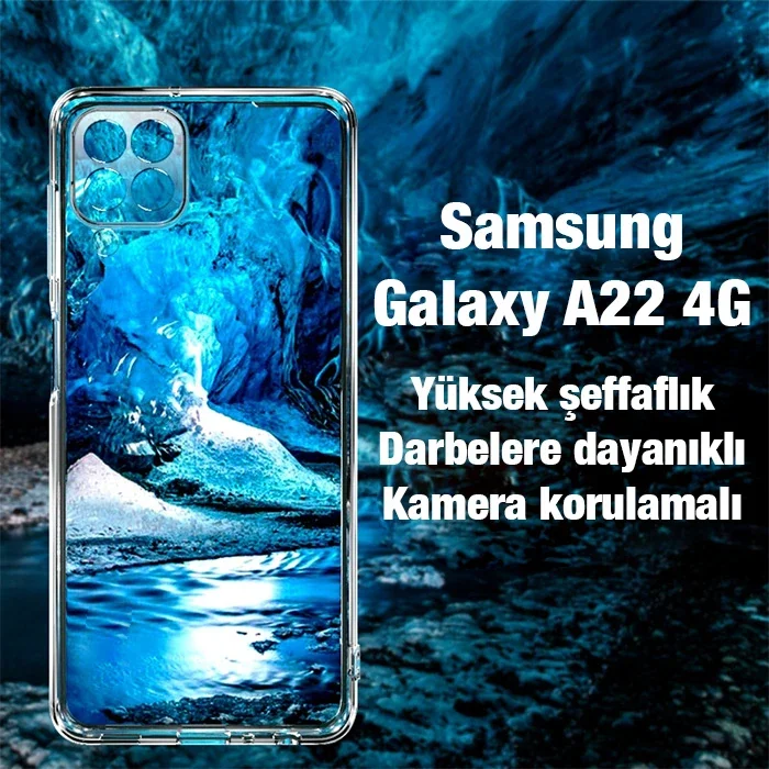 Galaxy A22 4G Kılıf Şeffaf Silikon Kamera Korumalı Ultra İnce