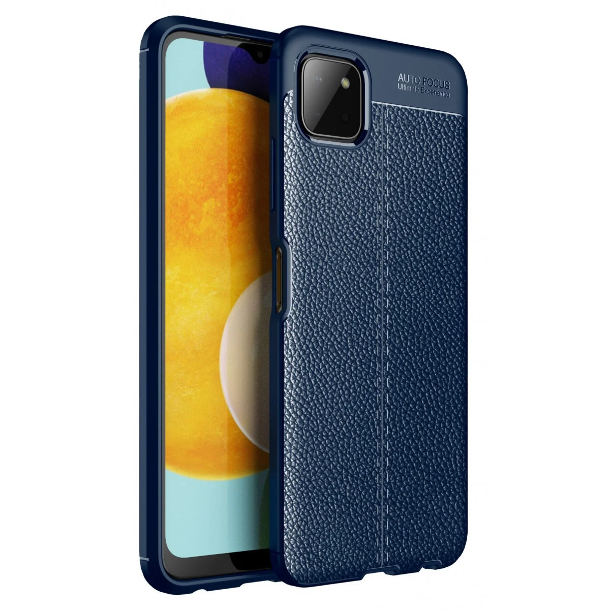 Galaxy A22 Auto Focus Kılıf - Lacivert TPU Silikon Deri Dokulu ve Yüksek Darbe Korumalı