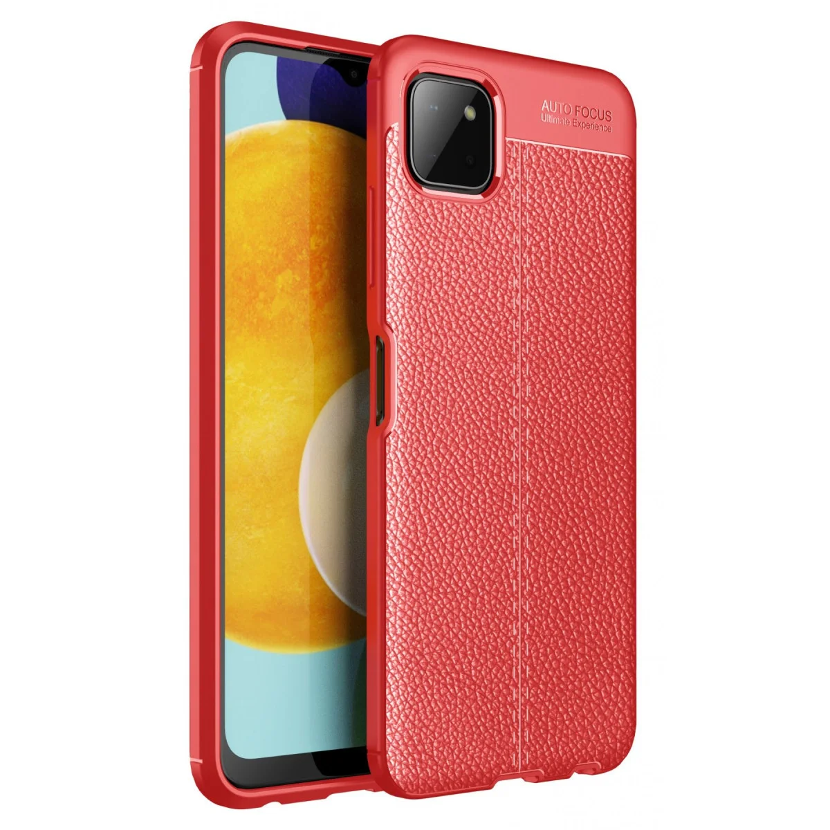 Galaxy A22 Kılıf Auto Focus Kırmızı TPU Deri Dokulu Kılıf