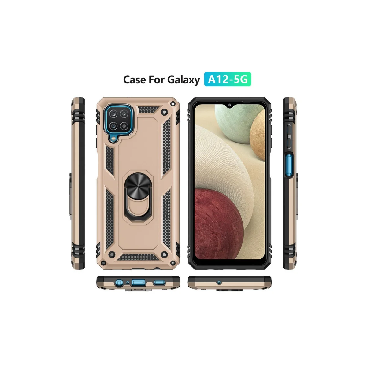 Galaxy A22 Kılıf - Gold Sofya Yüzüklü Silikon Kapak - Çift Katmanlı Koruma