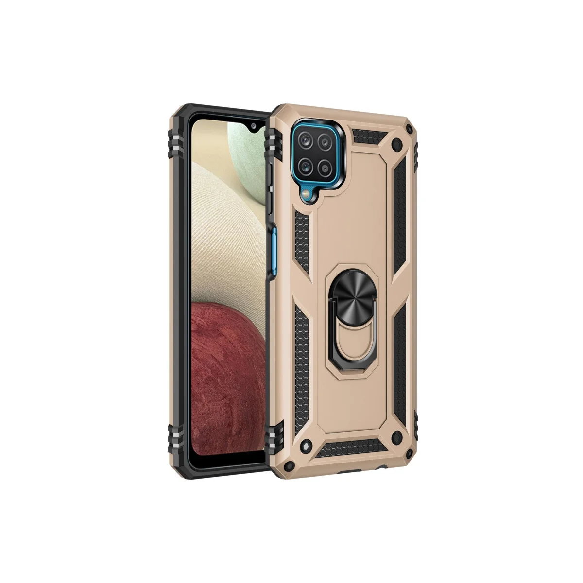 Galaxy A22 Kılıf - Gold Sofya Yüzüklü Silikon Kapak - Çift Katmanlı Koruma