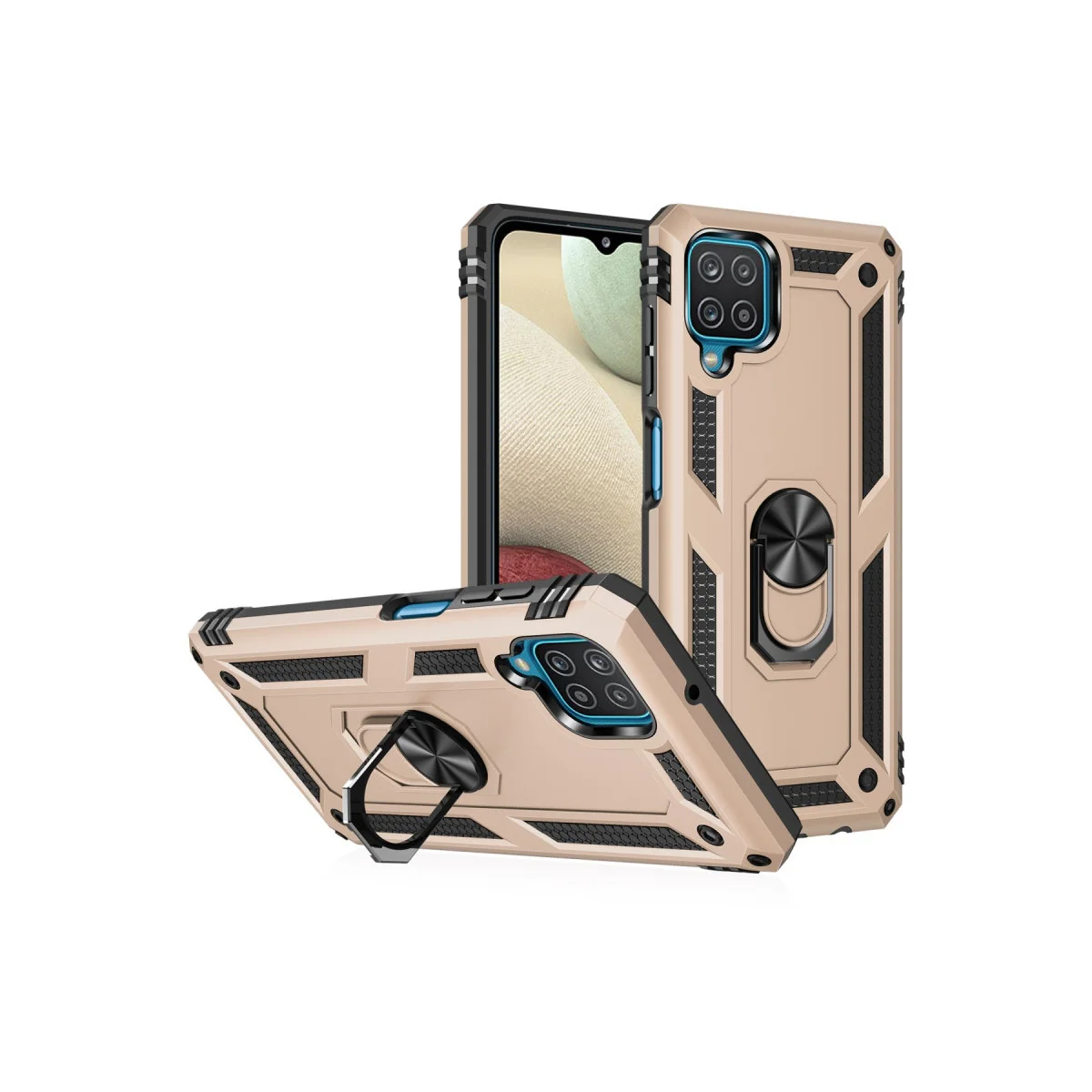 Galaxy A22 Kılıf - Gold Sofya Yüzüklü Silikon Kapak - Çift Katmanlı Koruma