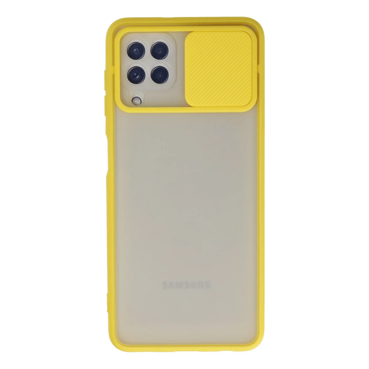 Galaxy A22 Kılıf Palm Buzlu Kamera Sürgülü Silikon - Sarı Koruma Kılıfı ve Kamera Kalkanı