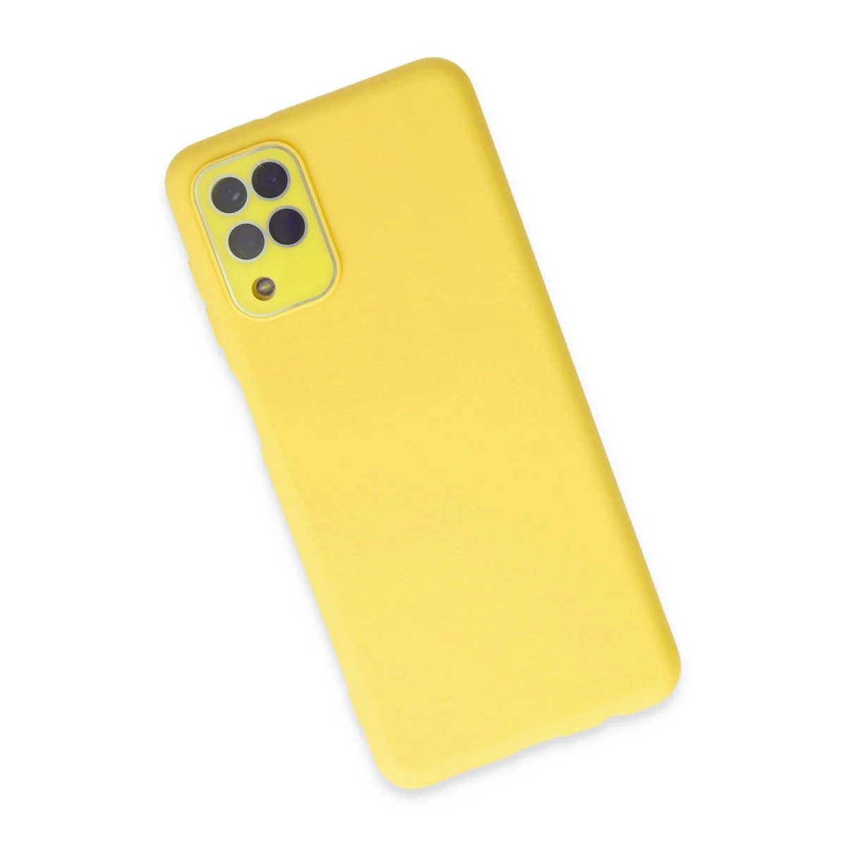 Galaxy A22 Lansman Glass Kılıf - Sarı TPU Yumuşak Kılıf ve Koruyucu Kapak