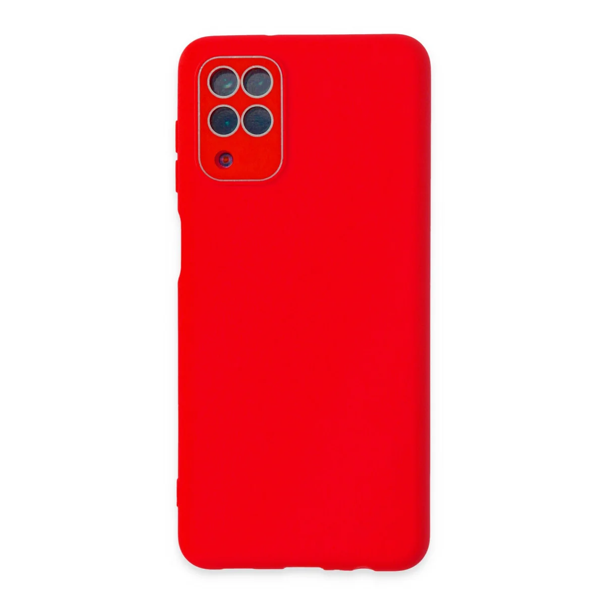 Galaxy A22 Lansman Glass Kılıf - Kırmızı Silikon Kılıf ve Şok Koruması
