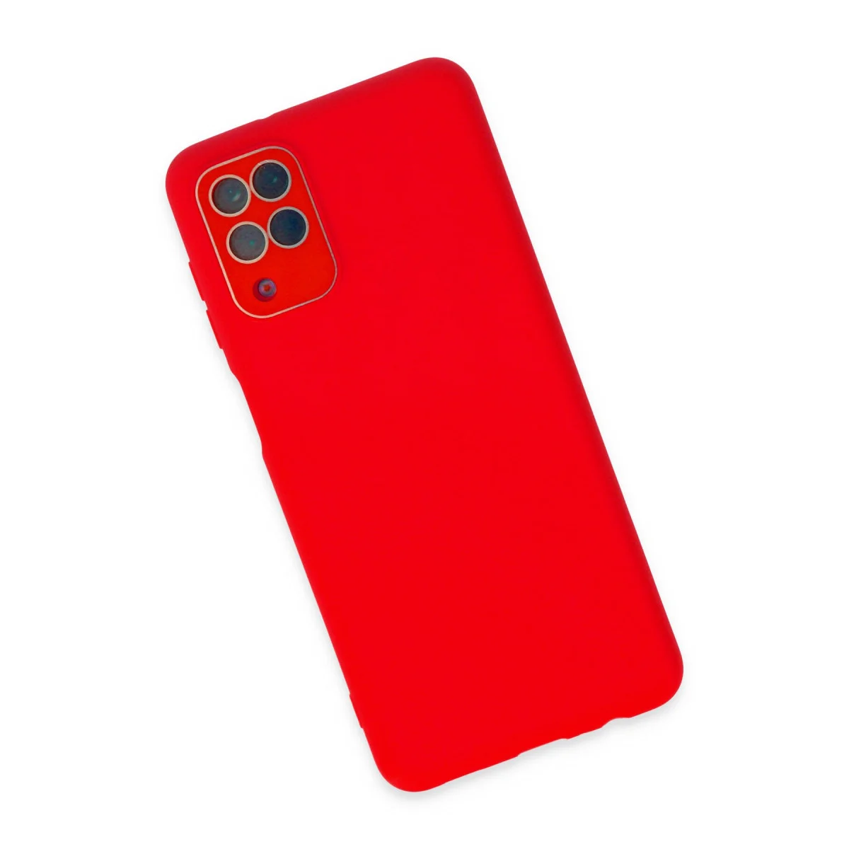 Galaxy A22 Lansman Glass Kılıf - Kırmızı Silikon Kılıf ve Şok Koruması
