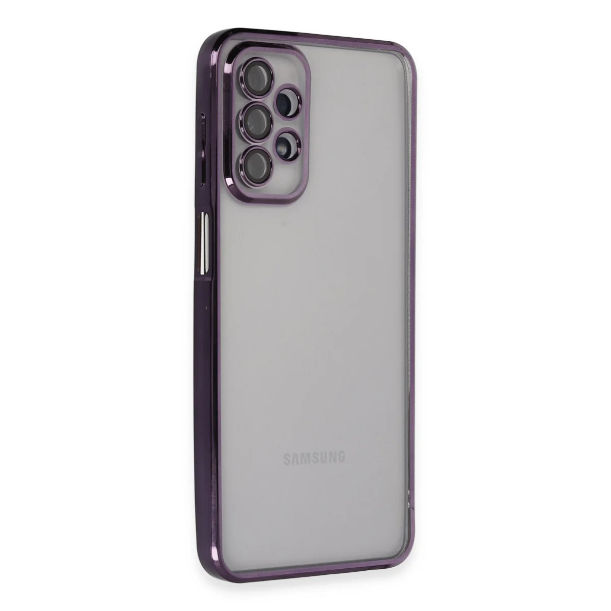 Galaxy A23 4G Kılıf Razer Lensli Silikon - Mor (Şeffaf & Güçlü Koruma)