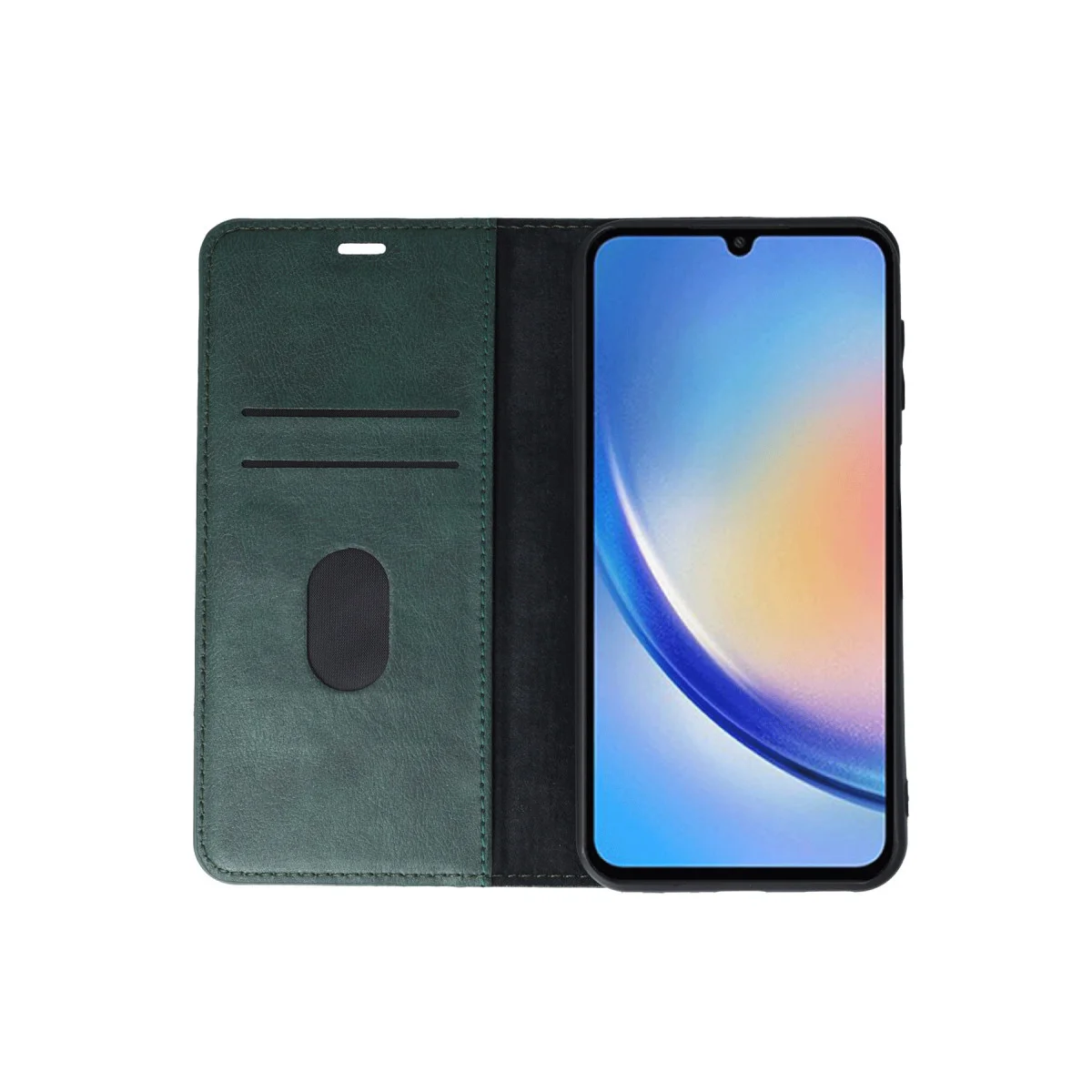 Galaxy A24 4G Trend S Plus Kılıf - Yeşil Çift Katmanlı Korumalı Kapaklı Kılıf