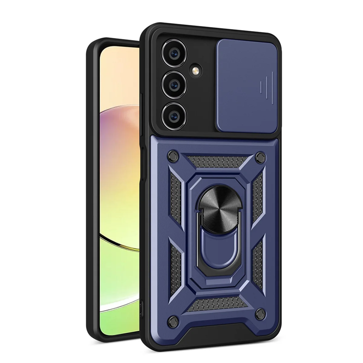 Galaxy A25 5G Silikon Kılıf, Lens Kılıfı ve Metal Standlı - Lacivert