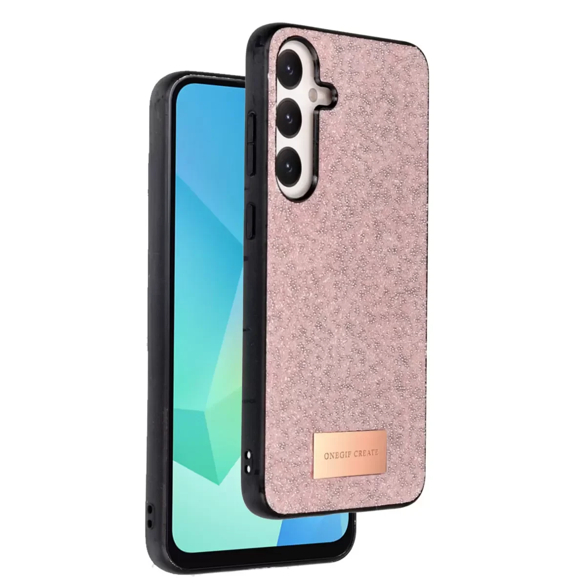 Galaxy A26 ile Uyumlu Bright Simli Kapak - Pembe Boncuk İşlemeli Telefon Kılıfı