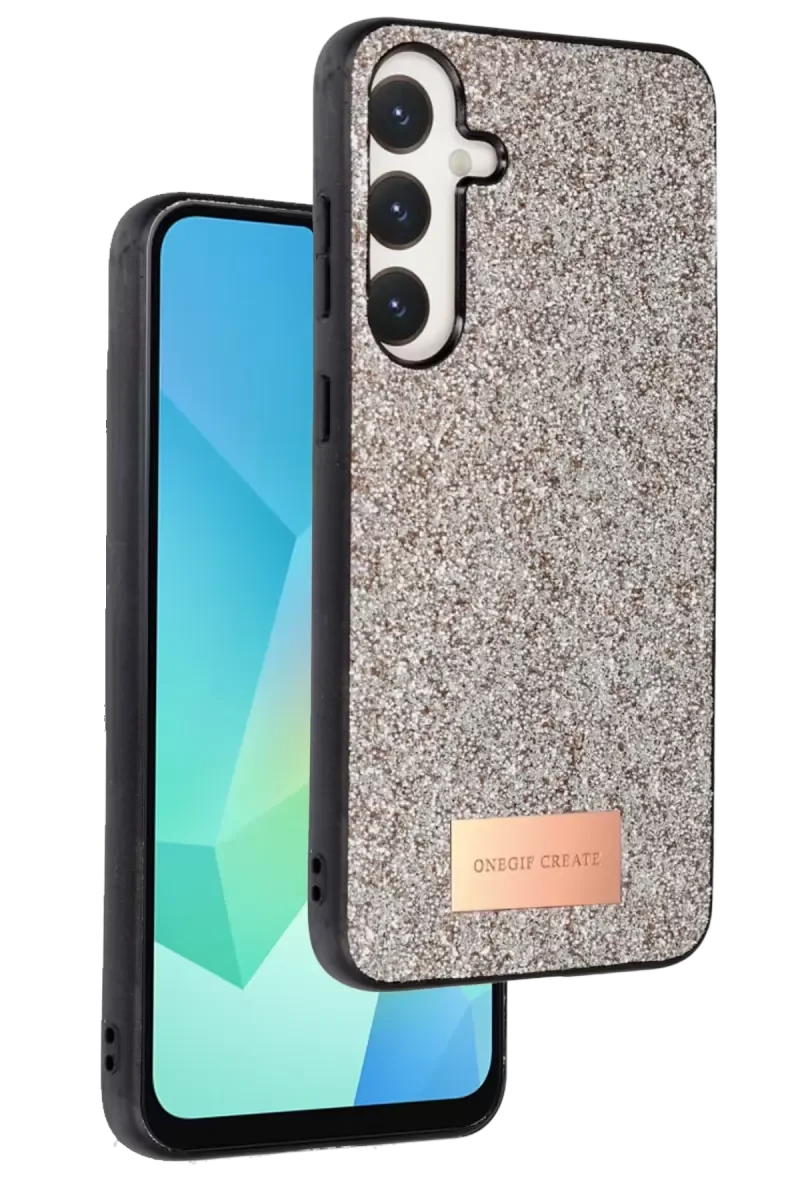 Galaxy A26 ile Uyumlu Bright Simli Kapak - Gold Boncuk İşlemeli Telefon Kılıfı