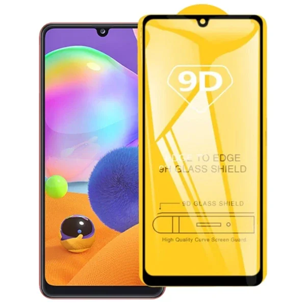 Galaxy A31 9D Tam Yapıştırmalı 0.25 mm 8-9H Temper Cam Ekran Koruyucu - Oleophobic Kaplamalı Parlak Siyah