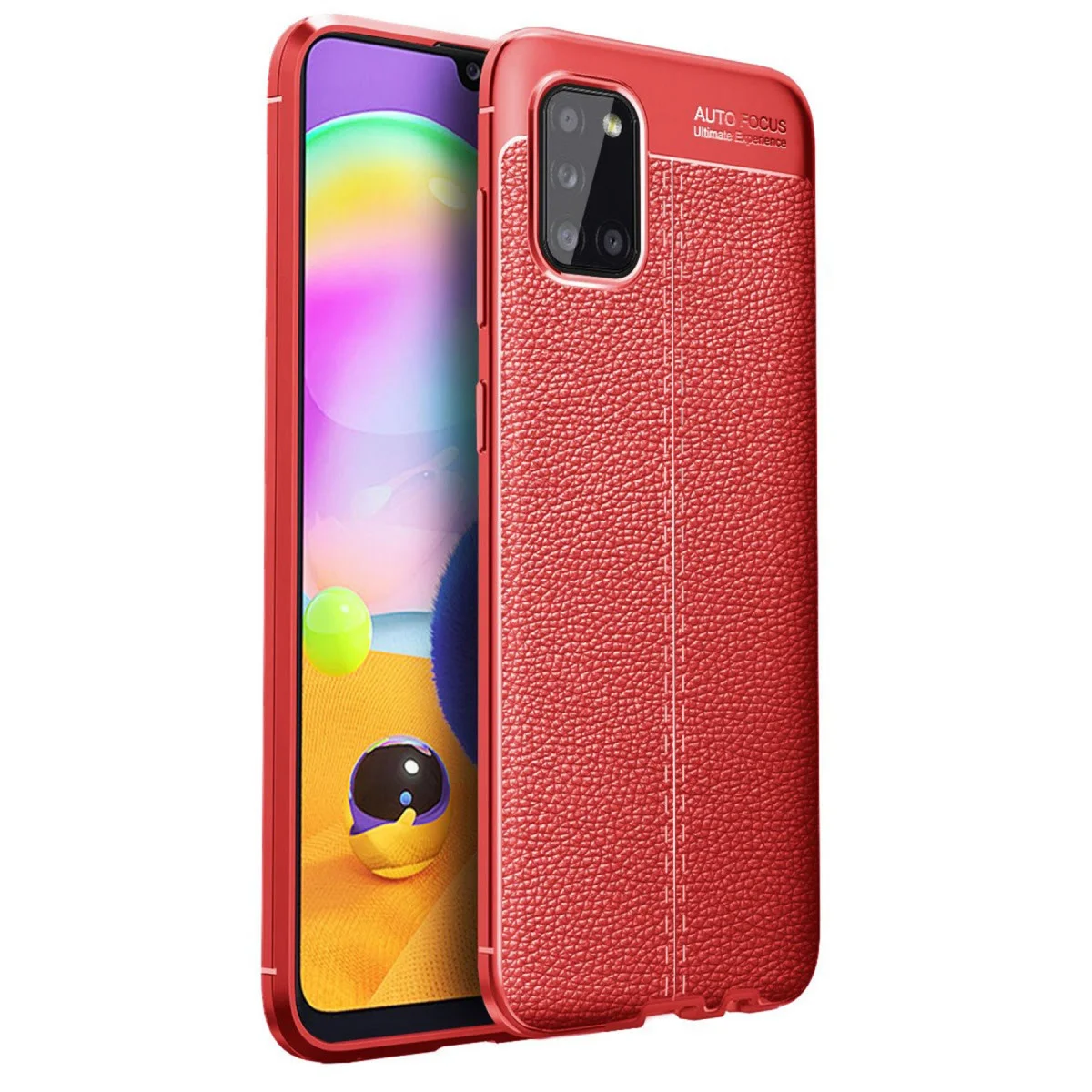 Galaxy A31 Kılıf - Kırmızı Auto Focus Deri Dokulu ve Yüksek Darbe Korumalı