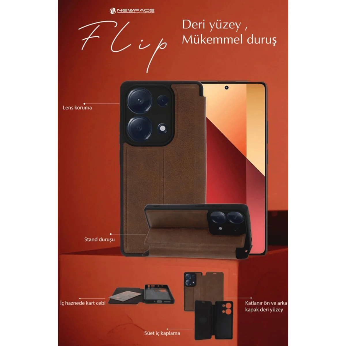 Galaxy A36 Flip Cover Kılıf - Kırmızı ve Şık Koruma