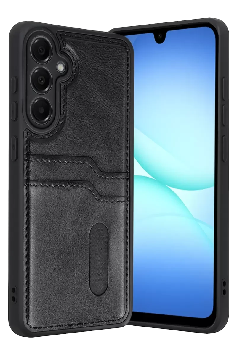 Galaxy A37 5G ile Uyumlu Sara Kartvizitli Deri Kılıf - Siyah