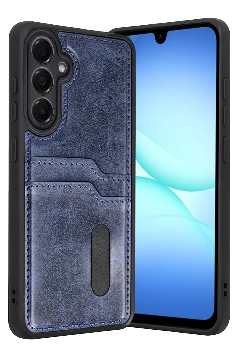 Galaxy A37 5G ile Uyumlu Sara Kartvizitli Deri Kılıf - Lacivert