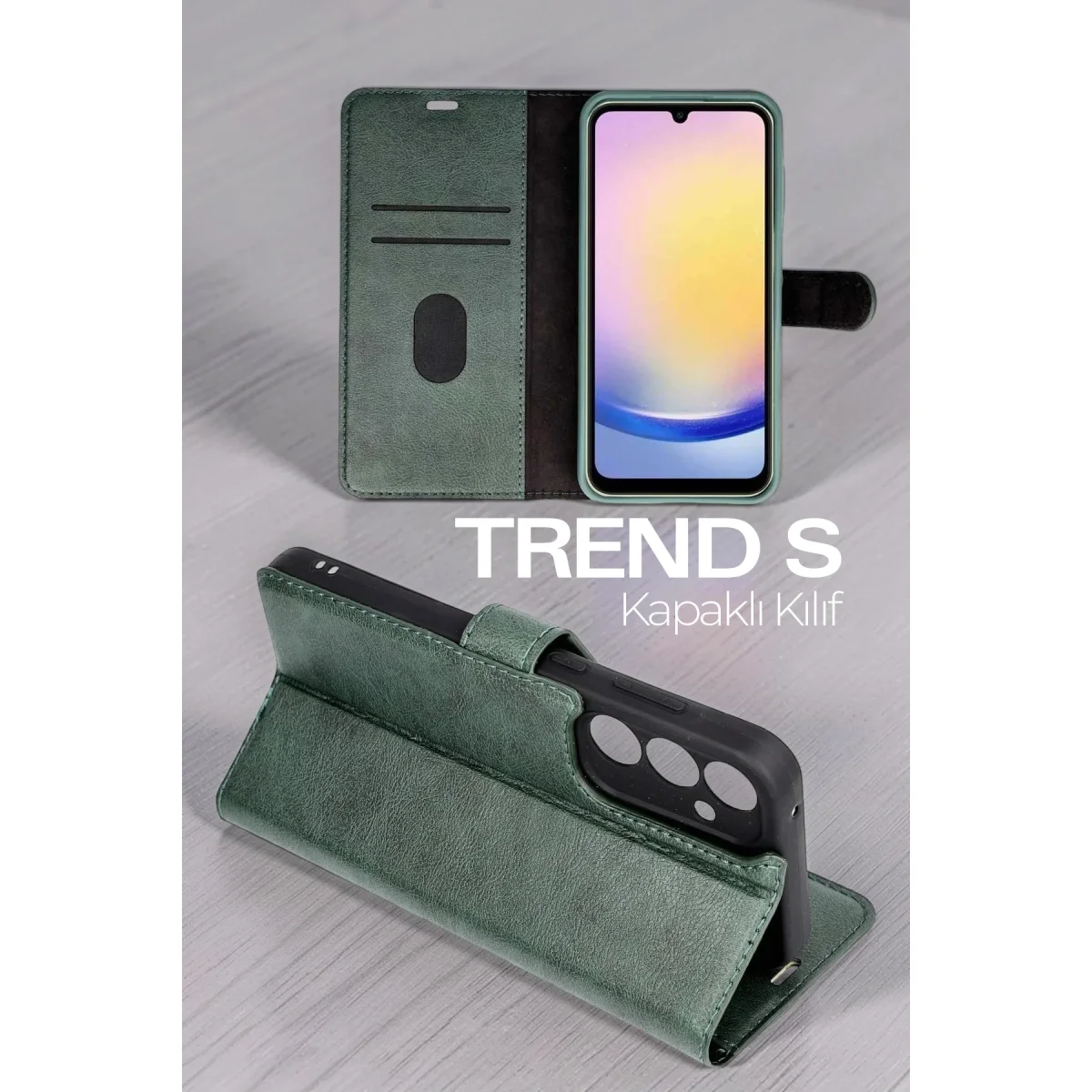 Galaxy A37 5G Trend S Plus Kapaklı Kılıf - Yeşil Standlı Koruma