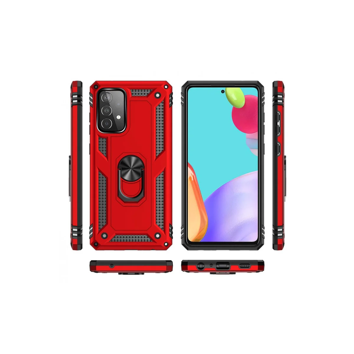Galaxy A52 Kılıf - Sofya Yüzüklü Kırmızı Silikon Kapak - Yarı Sert Çerçeve ve TPU İç Yapı