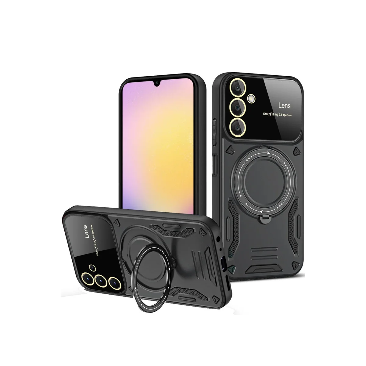 Galaxy A54 5G Joy Lens Standlı Kılıf - Siyah (360° Döner Parmak Halkası & 180° Katlanabilir Stand)