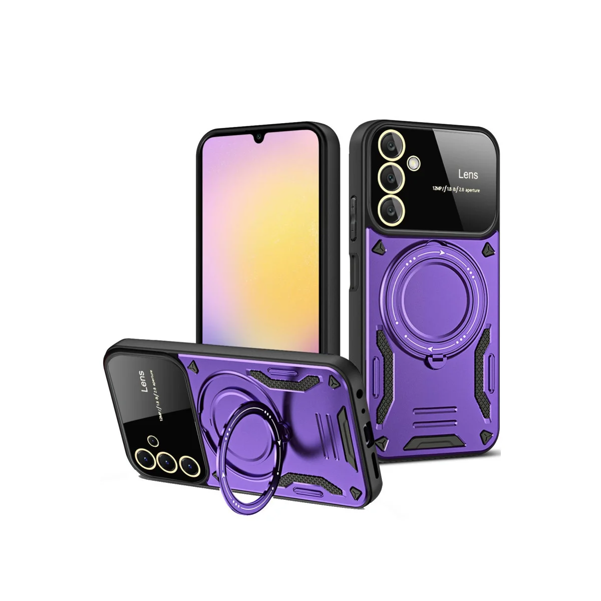 Galaxy A54 5G Joy Lens Standlı Kılıf - Mor + 360° Döner Parmak Halkası ve Stand