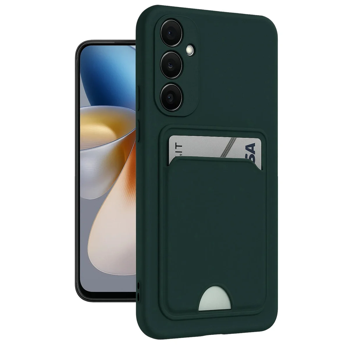 Galaxy A55 5G Kılıf Kelvin Kartvizitli Silikon - Koyu Yeşil Premium Koruma
