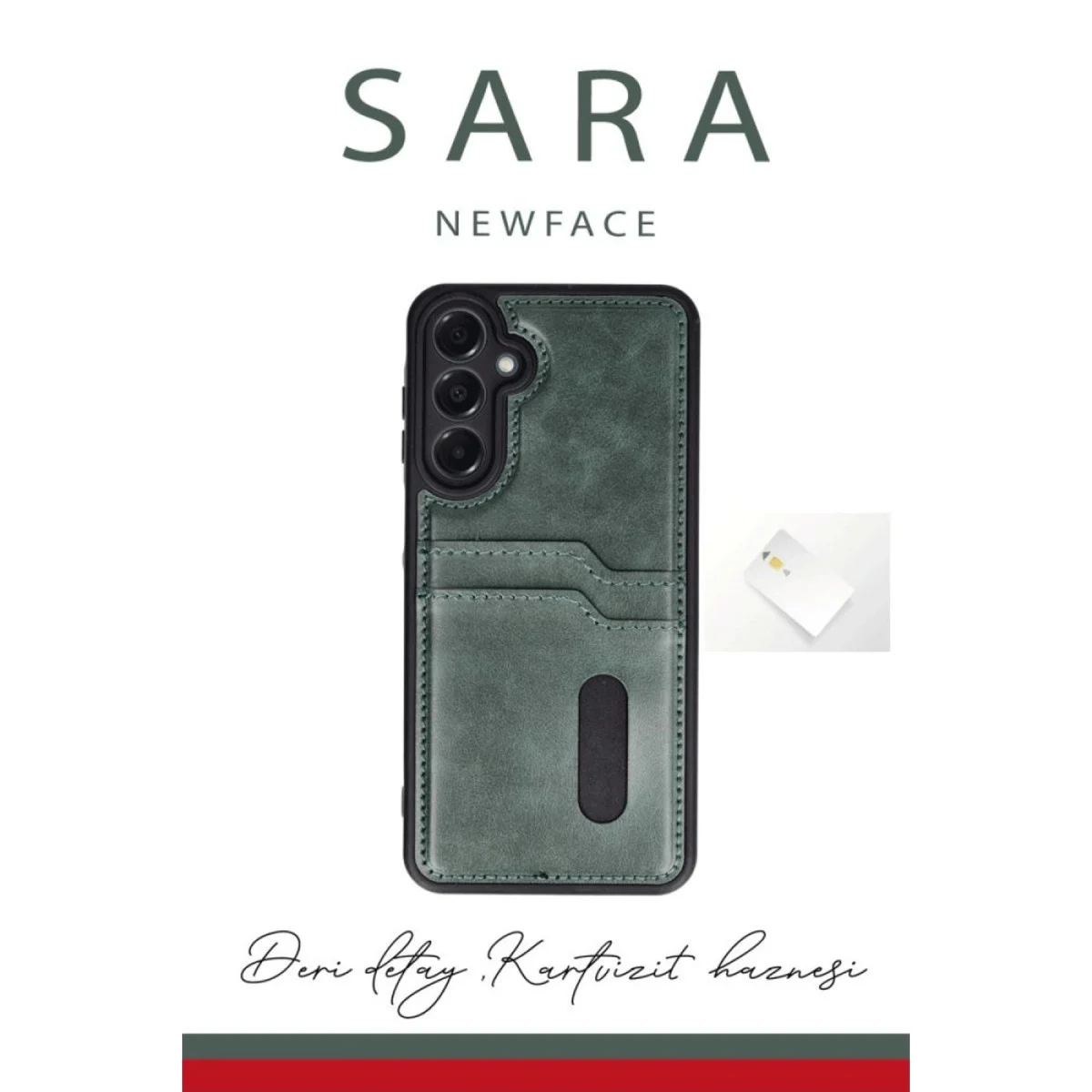 Galaxy A55 5G Sara Kartvizitli Deri Kılıf - Kırmızı