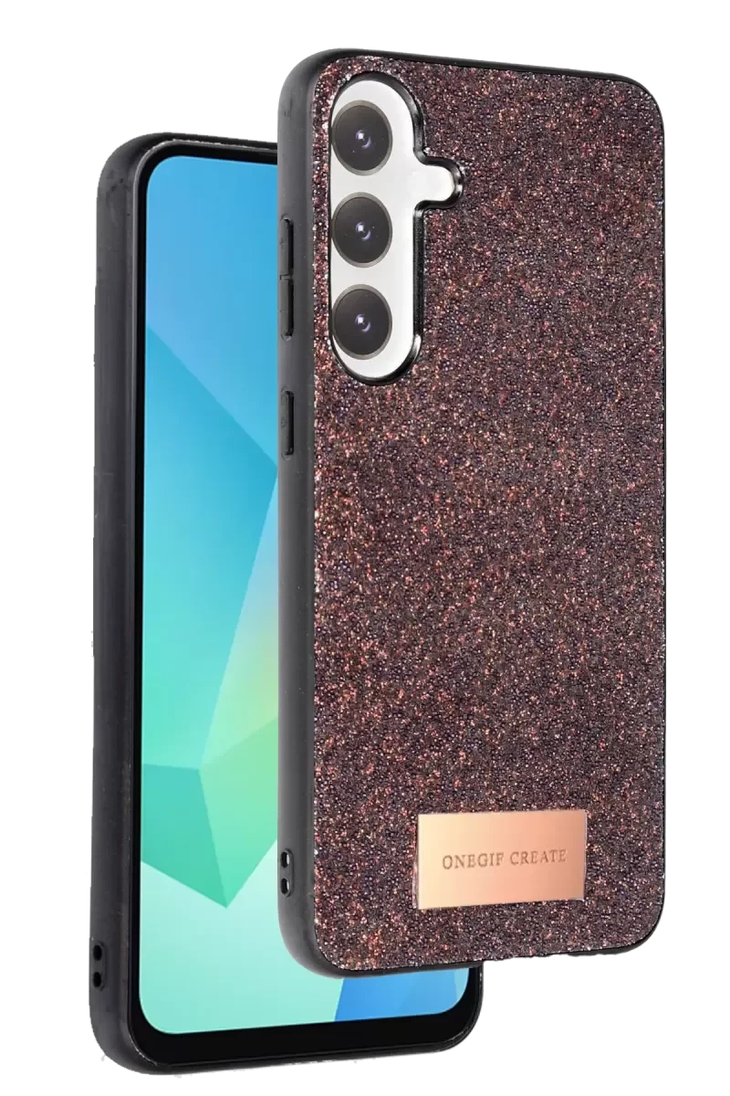 Galaxy A56 ile Uyumlu Bright Simli Kapak - Derin Mor Boncuk İşlemeli Şık Telefon Kılıfı