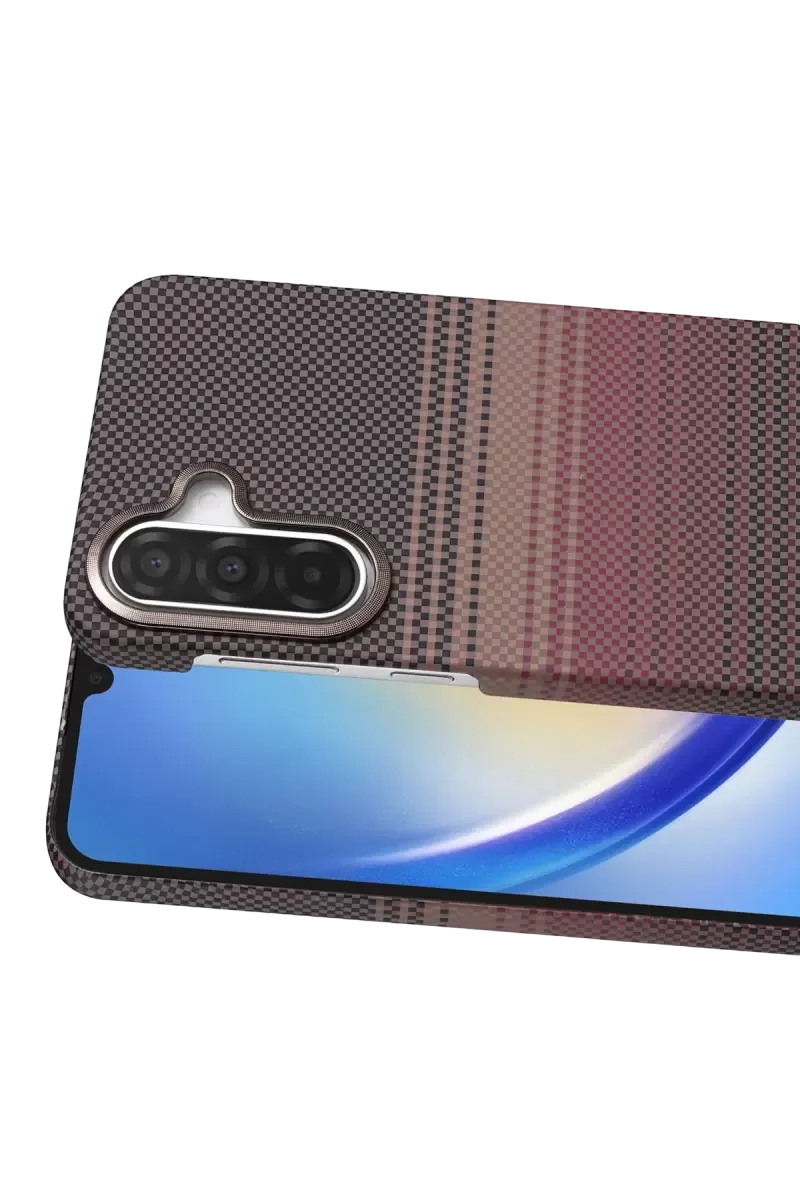 Galaxy A57 5G ile Uyumlu Vega Magsafe Kapak - Çöl Titanyum, Simli Kamera Çerçeveli, Kevlar Desenli
