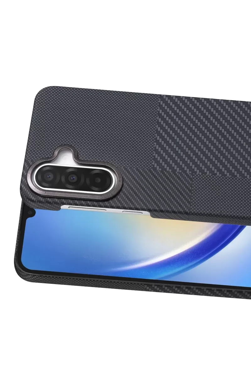 Galaxy A57 5G ile Uyumlu Vega Magsafe Kapak - Siyah, Simli Kamera Çerçevesi, Kevlar Desen