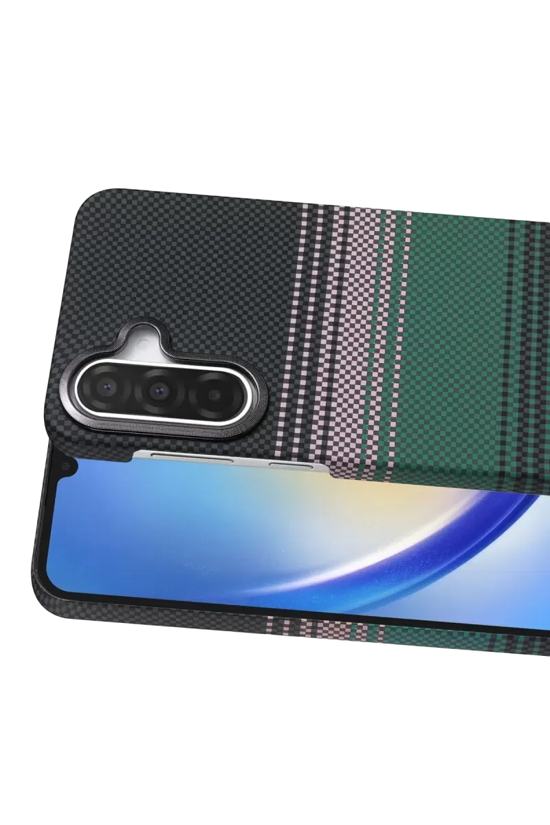 Galaxy A57 5G ile Uyumlu Vega Magsafe Kapak - Yeşil, Simli Kamera Çerçevesi, Kevlar Desenli, Ultra İnce Şık Kılıf