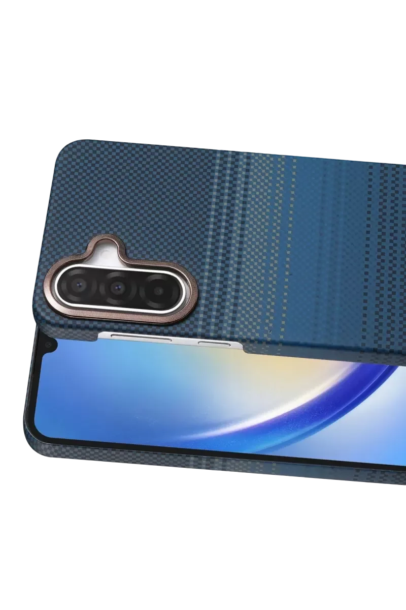 Galaxy A57 5G ile Uyumlu Vega Magsafe Kapak - Mavi, Simli Kamera Çerçevesi, Kevlar Desen