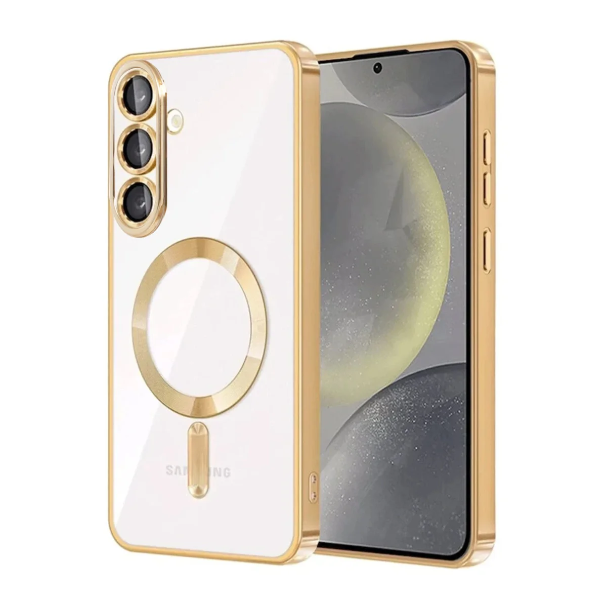 Galaxy A57 5G Kross Magneticsafe Kapak - Gold MagSafe Destekli Şeffaf Kılıf
